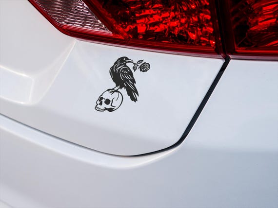 Gothic Raven Skull Rose Vinyl-Decal - Dark Art Bird Sticker for Laptop Car Window Decoration