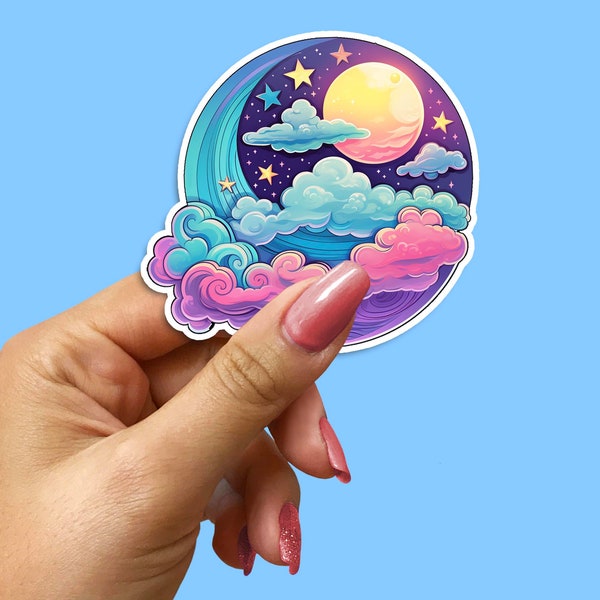 Dreamy Moon Sticker - Night Sky Vinyl Decal for Journals, Laptops, & Planners - Celestial Stationery Essential