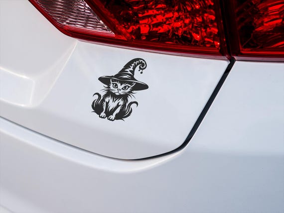 Witch Cat Vinyl Decal Adorable Feline Sticker for Pet-Lovers Laptop Car-Window Bottle-Crafts Gift