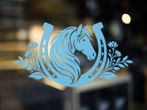 Horse Head Horseshoe Vinyl Decal Floral Equestrian Sticker