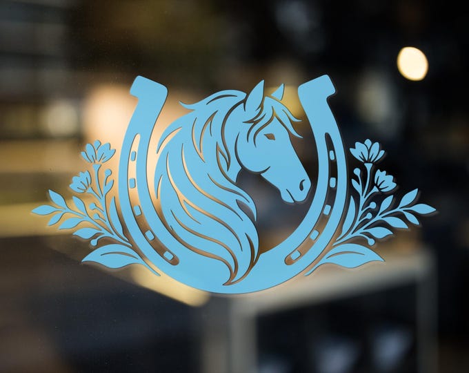 Horse Head Horseshoe Vinyl Decal Floral Equestrian Sticker