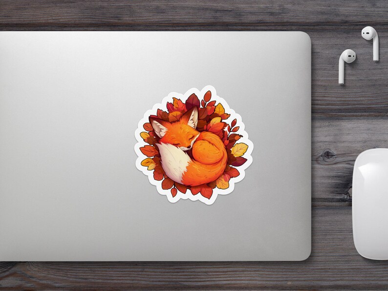 Sleeping Fox Sticker, Autumn Leaves Decal, Woodland Animal Art - Etsy
