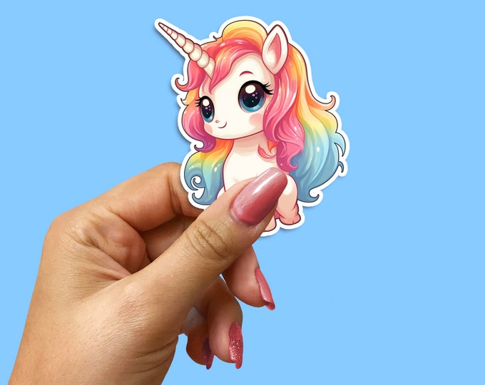 Kawaii Rainbow Unicorn Watercolour Sticker: Laptop, Planner Decoration