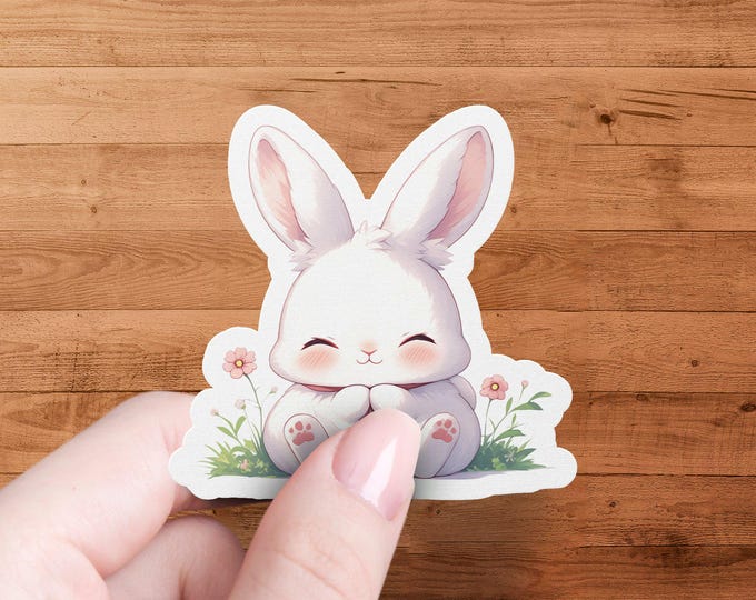 Cute Bunny Sticker, Adorable Rabbit Decal, Animal Lover Gift, Hoppy Easter Accessory, Kawaii Pet Sticker, Pastel Spring Decor