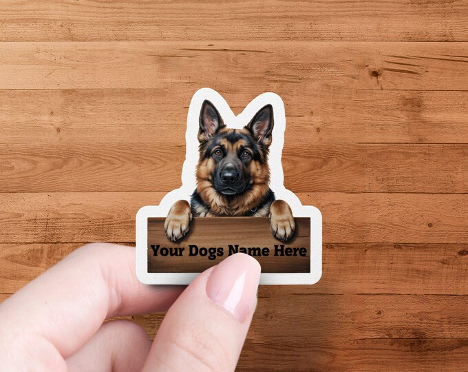German Shepherd Dog Sticker, Custom Dog Name Decal, Personalized Pet Sticker, Dog Lover Gift, Cute Dog Car Sticker, Animal Decal