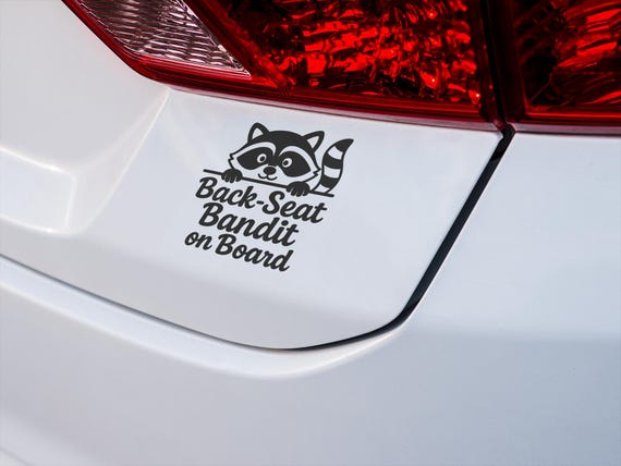 Cute Raccoon Backseat Bandit Car Decal – Baby on Board Vinyl Sticker in Multiple Colors – Funny Animal Sign for Rear Window or Bumper