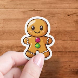 Cute Gingerbread Man Sticker, Waterproof Die Cut Sticker, Laminated for Protection, Multiple Sizes Available