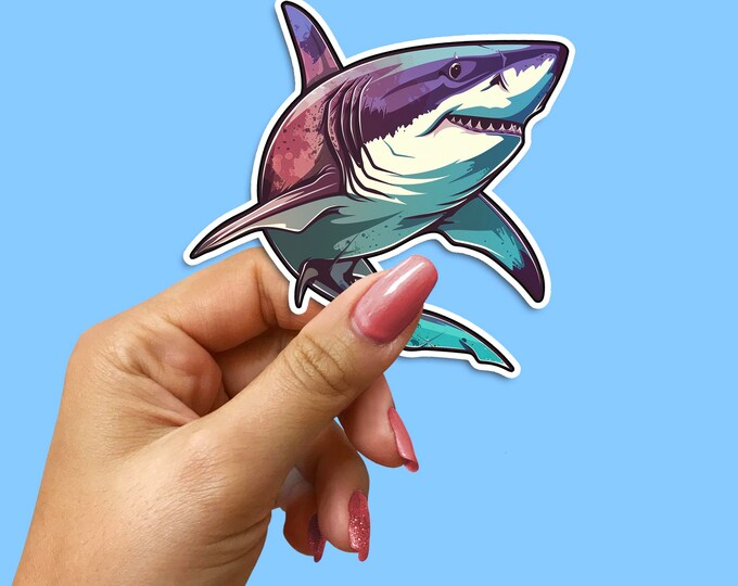Vibrant Multicolour Shark Sticker - Durable Vinyl Decal for Laptops, Water Bottles - Unique Ocean Lover Gift