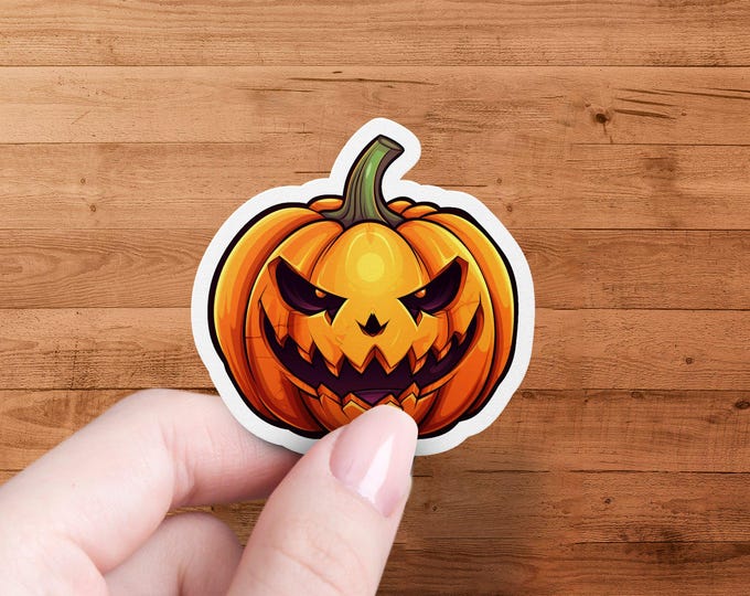 Spooky Halloween Pumpkin Sticker, Scary Jack O Lantern Decal, Halloween Decoration, Pumpkin Face Sticker, Halloween Party Favor