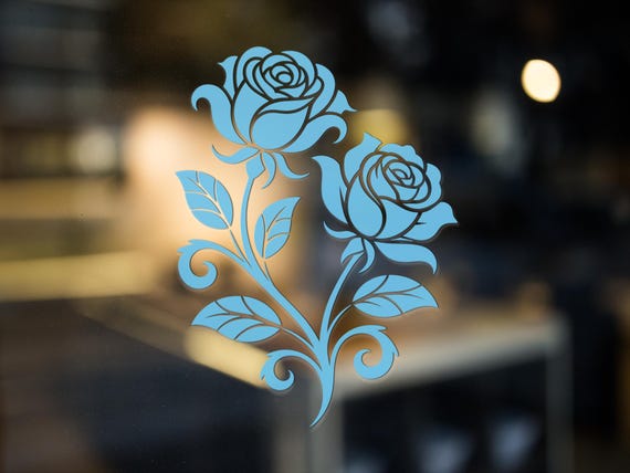 Two Rose Vinyl Decal Botanical Flower Wall Sticker for Home Decor