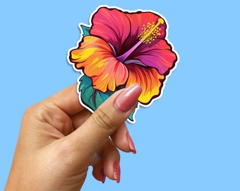 Multi-Colour Hibiscus Sticker Decal – Perfect for Laptops, Water Bottles, Cars, and More – Durable, Vibrant, and Tropical Flower Design