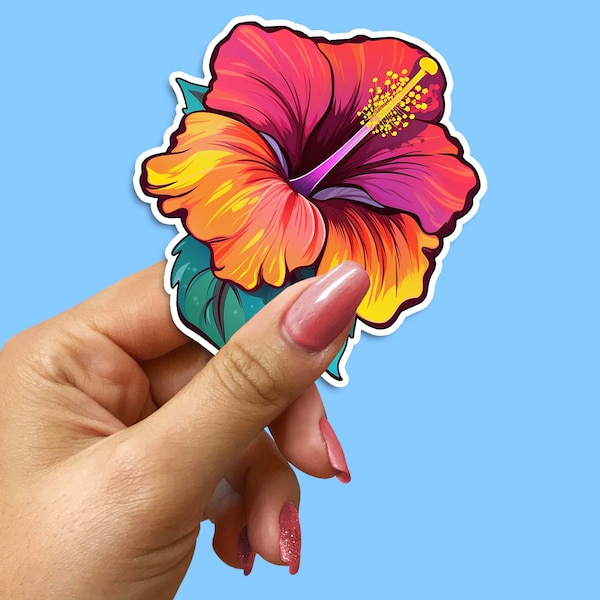 Multi-Colour Hibiscus Sticker Decal – Perfect for Laptops, Water Bottles, Cars, and More – Durable, Vibrant, and Tropical Flower Design