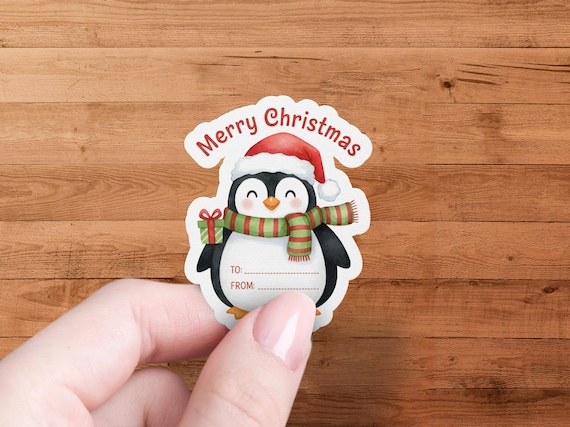 Personalisable Christmas Penguin Stickers, 15 to 30 Pack, Holiday Labels, Gift Tags, Present Stickers, Cute Xmas Stickers, To From Stickers