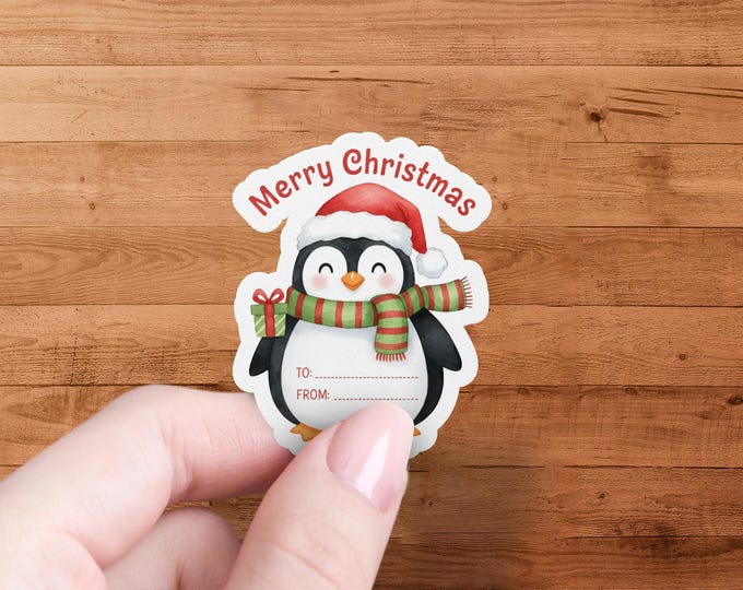 Personalized Christmas Penguin Gift Stickers, Holiday Labels