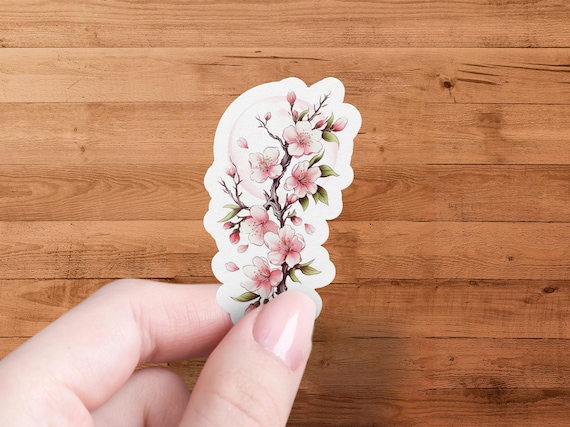Glossy Cherry Blossom Floral Die Cut Sticker for Laptop Journal Water Bottle