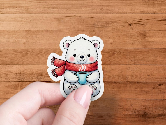 Bear Sticker Glossy Vinyl Winter Cozy Animal Decal for Laptops Water Bottles Journals