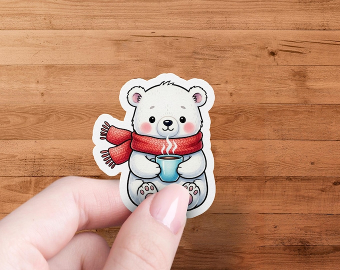 Bear Sticker Glossy Vinyl Winter Cozy Animal Decal for Laptops Water Bottles Journals