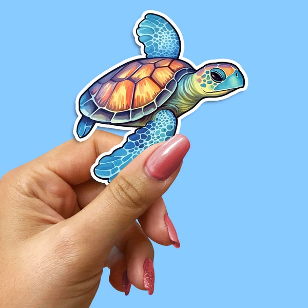 Whimsical Sea Turtle Sticker, Underwater Vinyl Decal for Laptop, Water Bottle, Car, Notebook, Ocean Creature Lover, Cute Marine Animal Art
