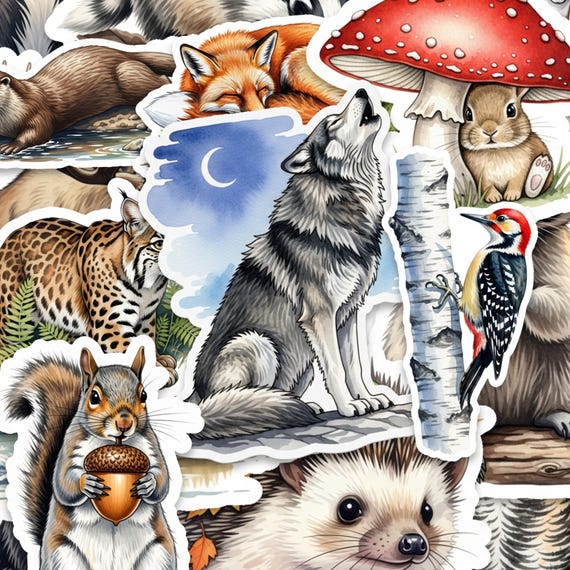 Woodland Animal Sticker Pack Glossy Vinyl Forest Wildlife 2 Inch Set
