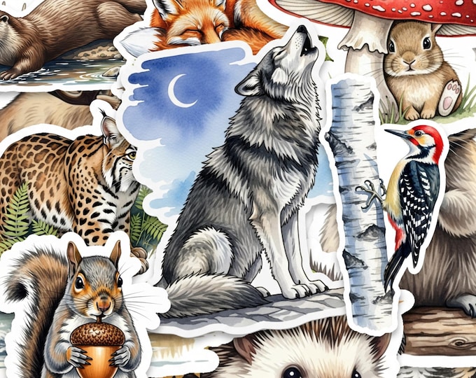 Woodland Animal Sticker Pack Glossy Vinyl Forest Wildlife 2 Inch Set