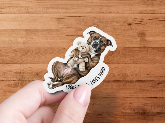 Brindle Pitbull Dog Sticker - Tough and Loving Art-Decal for Laptop Water Bottle - Pet-Lover Gift