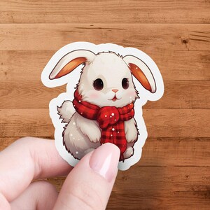 Sticker lapin mignon, lapin avec écharpe, Sticker adorable animal, Sticker lapin dessin animé, décoration lapin d'hiver, Sticker enfant, Sticker pour ordinateur portable