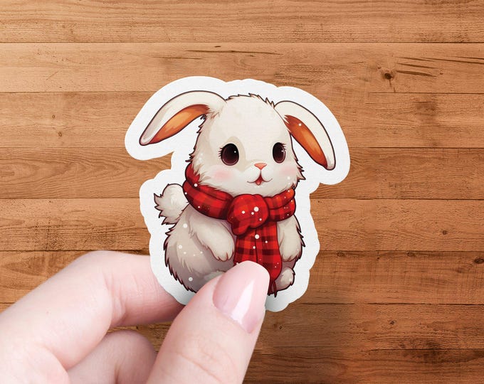 Bunny Rabbit Sticker with Scarf Adorable Animal Decal for Kids-Laptop Winter Decor Cartoon-Pet-Lover Gift