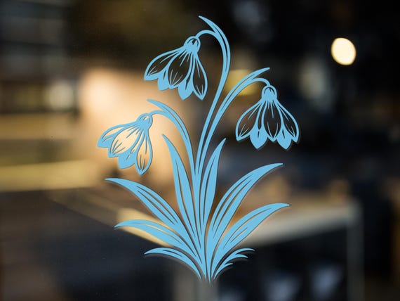 Snowdrop Flower Vinyl Decal Botanical Window Wall Sticker Minimal Floral Home Decor