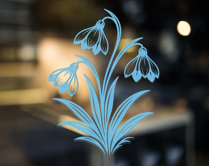 Snowdrop Flower Vinyl Decal Botanical Window Wall Sticker Minimal Floral Home Decor
