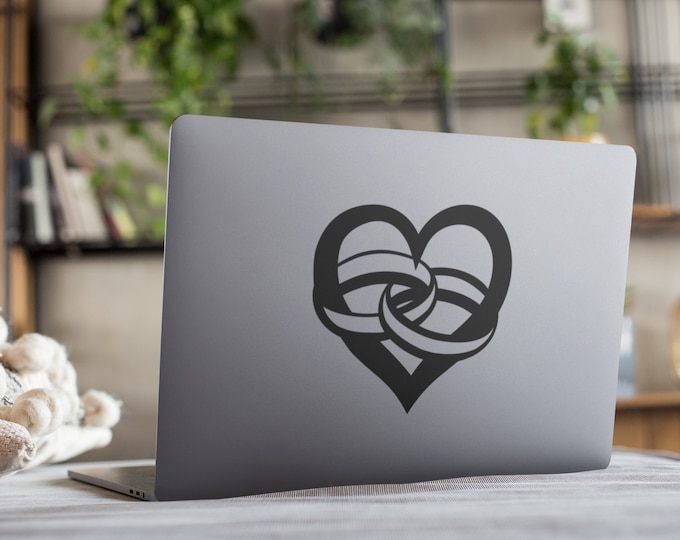 Heart Decal, Wedding Rings Sticker, Love Car Decal, Engagement Wall Art, Romantic Proposal Decor, Bride Groom Vehicle Decor, Heart Adhesive