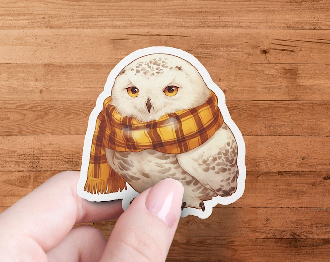 Cute Owl Sticker, Snowy Owl with Scarf, Winter Owl Illustration, Adorable Snowy Owl Decal, Animal Lover Gift, Owl Vinyl Sticker