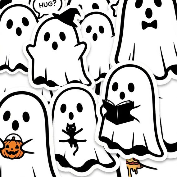 Ghost Sticker Pack Glossy Vinyl Halloween Kawaii Spooky Set