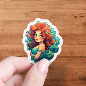 Cute Mermaid Sticker for Laptop, Water Bottle Sticker, Fun Ocean Themed Sticker, Mermaid Art Decal, Vinyl Sticker for Notebook