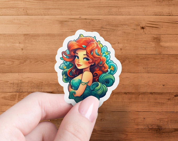 Cute Mermaid Sticker for Laptop, Water Bottle Sticker, Fun Ocean Themed Sticker, Mermaid Art Decal, Vinyl Sticker for Notebook