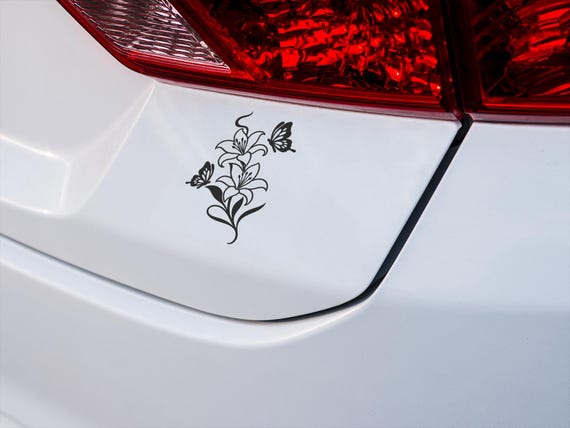 Lily Butterfly Vinyl Decal: Floral Line Art for Cars Walls Windows Laptops