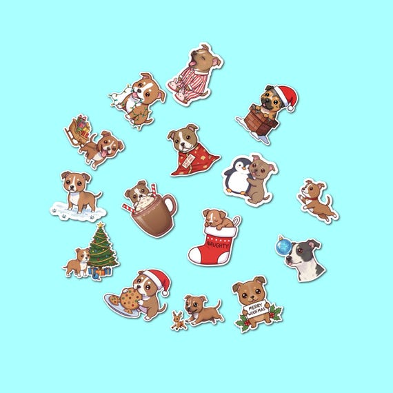 Christmas Staffy Sticker Pack: 15 Holiday Staffordshire Bull Terrier Stickers