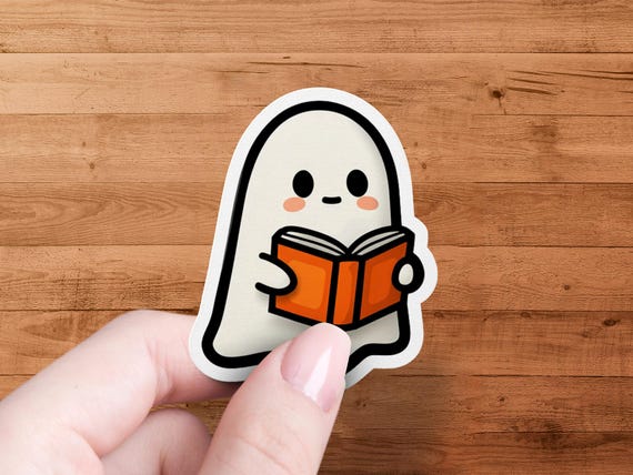 Cute Ghost Reading Sticker, Kawaii Ghost Decal, Halloween Stickers, Spooky Season Stickers, Book Lover Stickers, Funny Stickers