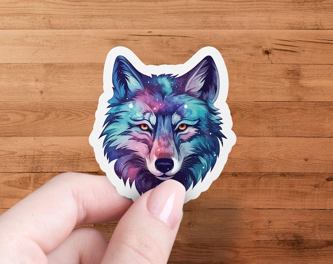 Wolf Galaxy Sticker: Vibrant Cosmic Animal Art Decal
