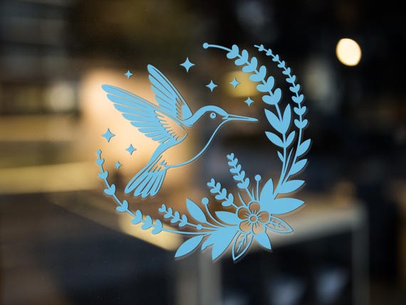 Hummingbird Floral Vinyl Decal – Minimalist Nature Sticker for Laptop, Car, or Wall Decor