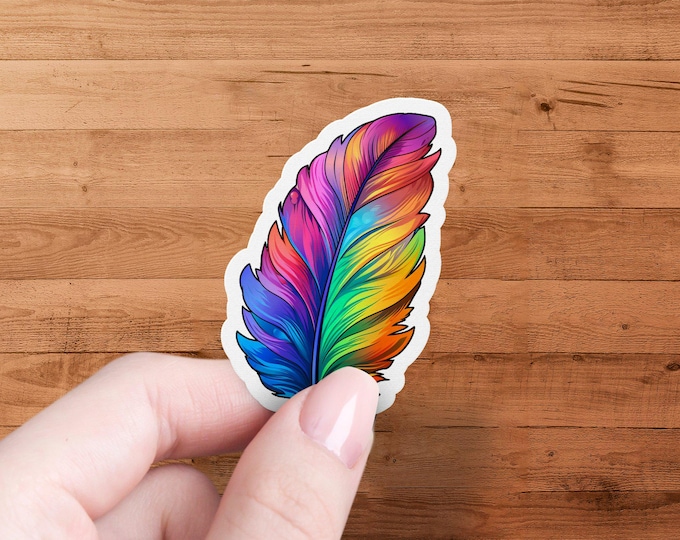 Vibrant Feather Sticker, Rainbow Colored Feather Decal, Artistic Feather Art, Colorful Feather Sticker for Laptops, Journals, Scrapbooks