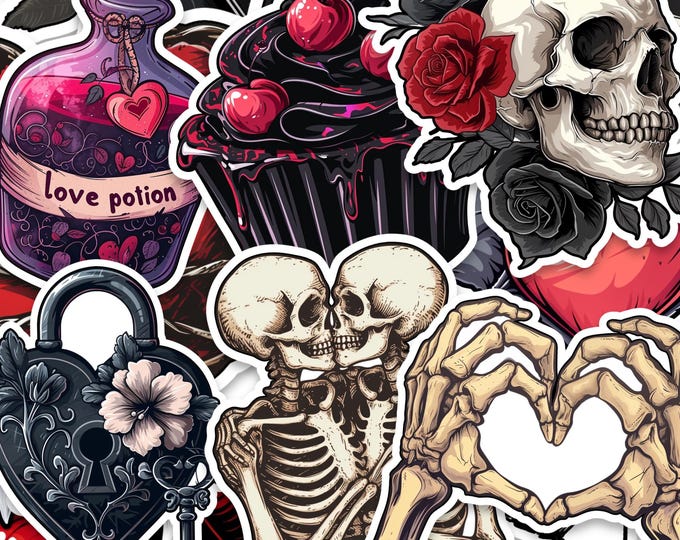 Gothic Valentine's Stickers: Dark Romance Decals, Emo Planner Stickers (14-Pack)