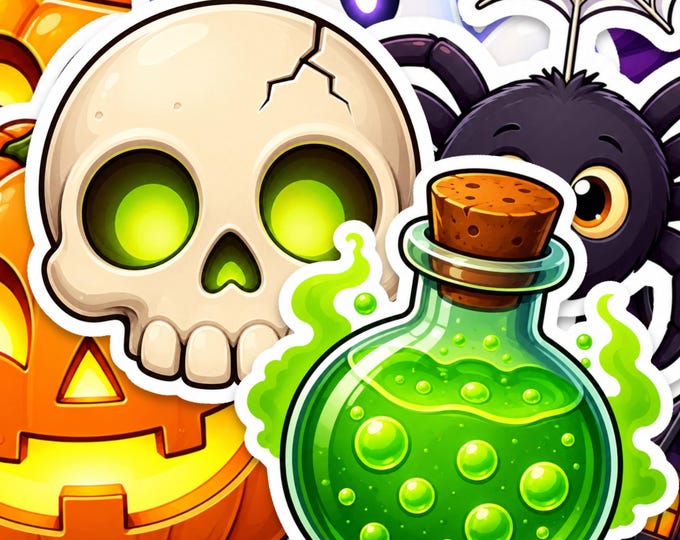 Glossy 2 Inch Halloween Sticker Pack: 10 Cartoon Designs