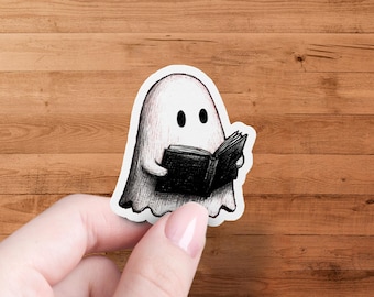 Reading Ghost Sticker, Spooky Season, Bookish Sticker, Halloween Decor, Cute Ghost, Planner Stickers, Laptop Decal