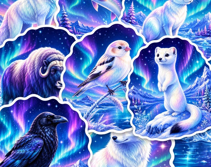 Glossy Aurora Arctic Animal Sticker Pack, 15 Two Inch Die Cut Stickers