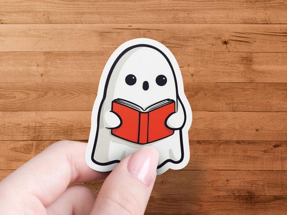 Reading Ghost Sticker, Cute Ghost Sticker, Book Lover Gift, Spooky Season Sticker, Fall Sticker, Halloween Sticker, Student Sticker