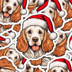 Sticker de Noël Clumber Spaniel - Sticker chien mignon dans un chapeau, cadeau parfait pour les amoureux des animaux et décorations des fêtes