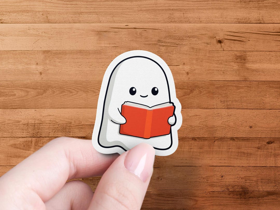 Ghost Reading Book Sticker - Kawaii Halloween Bookworm Gift for Spooky ...