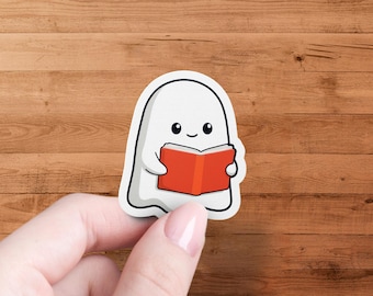 Ghost Reading Book Sticker, Cute Halloween Sticker, Spooky Season Sticker, Book Lover Gift, Reader Sticker, Kawaii Sticker