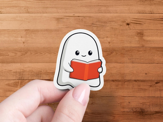 Ghost Reading Book Sticker, Cute Halloween Sticker, Spooky Season Sticker, Book Lover Gift, Reader Sticker, Kawaii Sticker