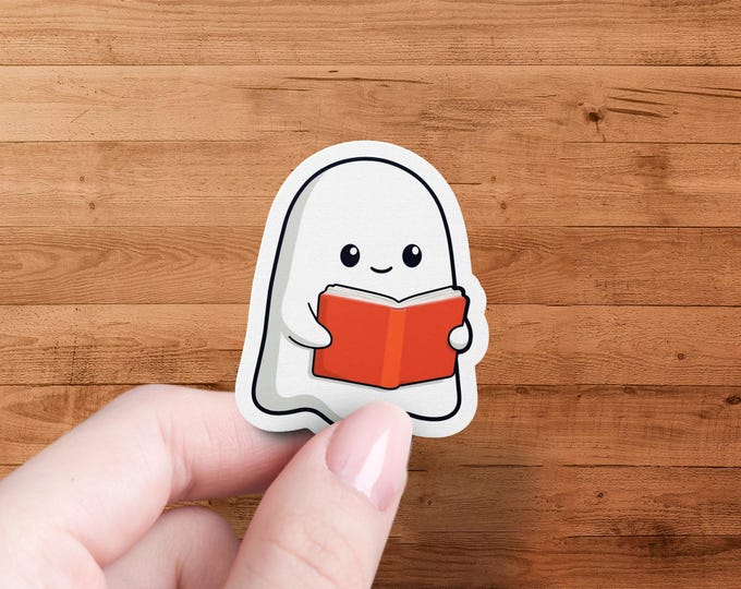 Ghost Reading Book Sticker, Cute Halloween Sticker, Spooky Season Sticker, Book Lover Gift, Reader Sticker, Kawaii Sticker